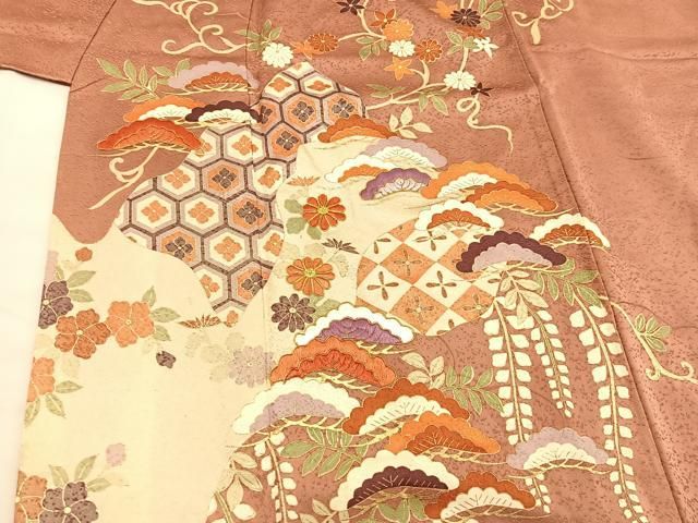 訪問着　花模様　金駒刺繍　金彩　花びら　伝統和模様　着物　072a d 訪問着 花模様 金駒刺繍 金彩 花びら 伝統和模様 着物 072a d
