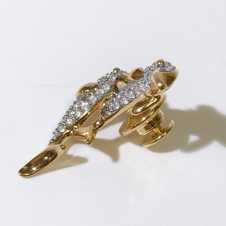 【美品】SWAROVSKI　スワロフスキー　イルカ　ピンブローチ　ゴールド 美品】SWAROVSKI スワロフスキー イルカ ピンブローチ ゴールド