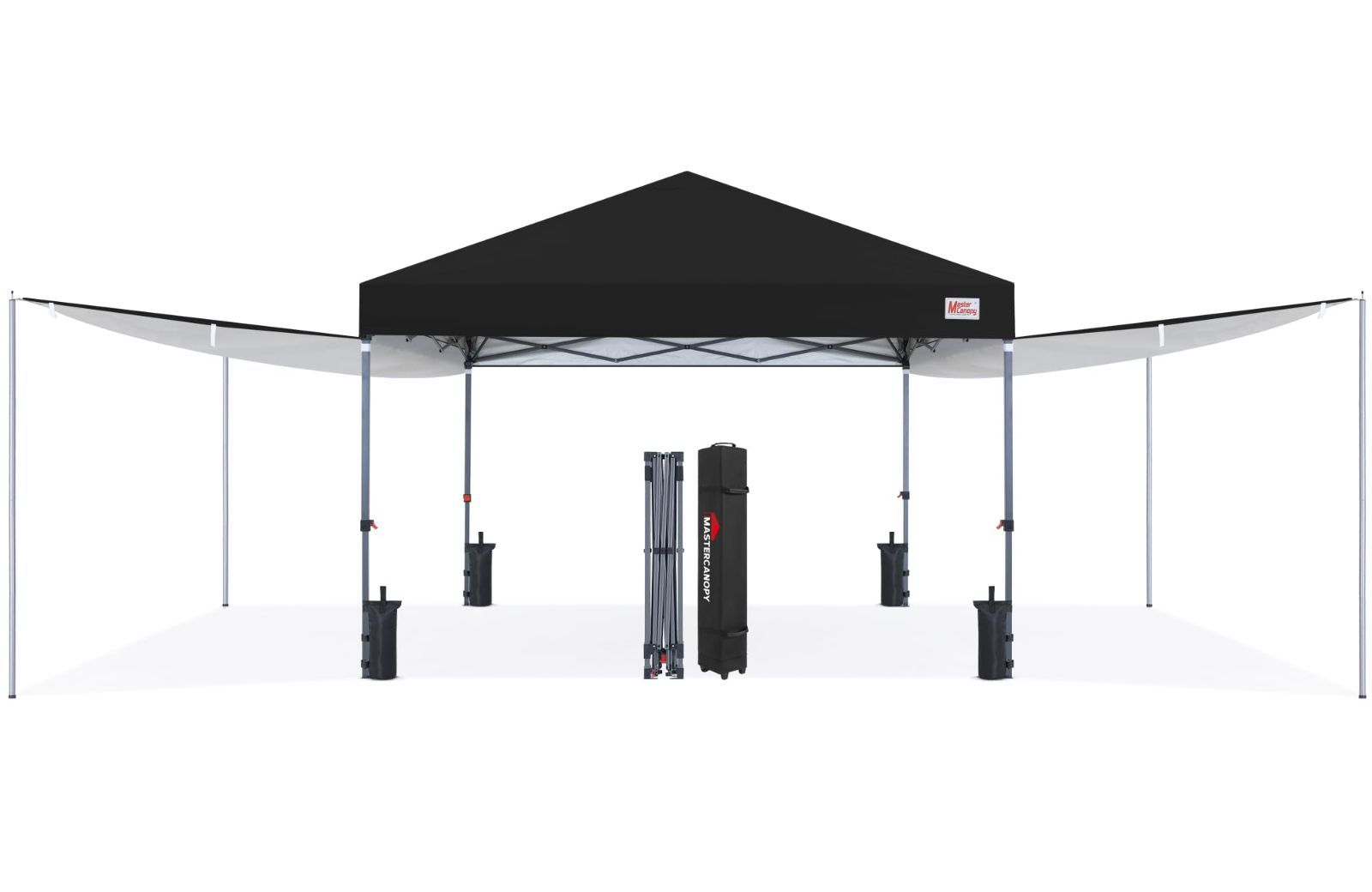 サイドシート二枚 サイドポール四本セット オーニングタープ 大型 マスターキャノピー MASTERCANOPY ワンタッチタープテント サンシェード 日除け アウトドア スチールフレーム 耐水 三段階調節 ブラック