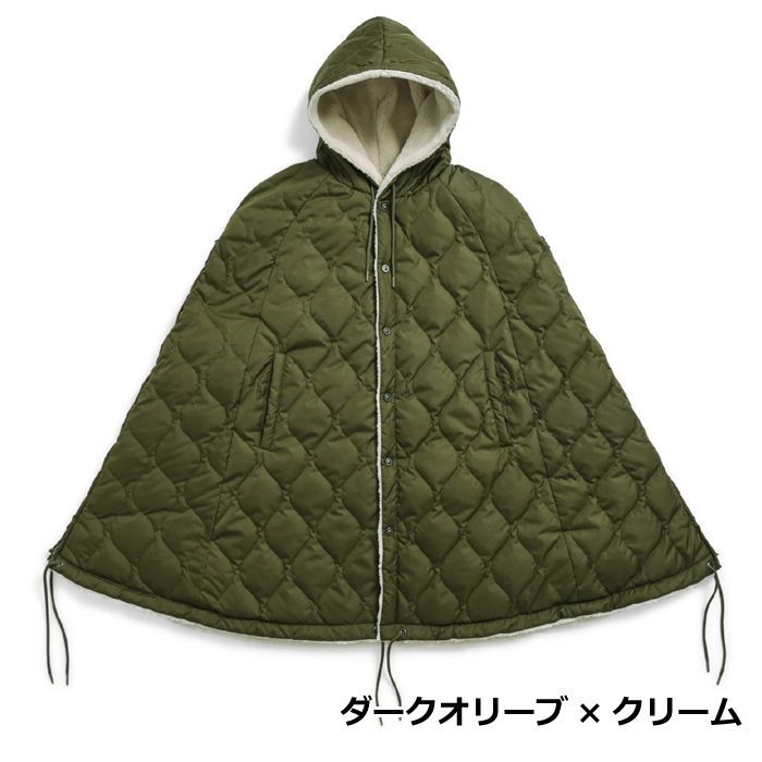 TAION タイオン ミリタリー ダウンケープ ダークオリーブ|クリーム TAION-CPML-1 メンズ レディース ポンチョ ボア フード ダウンジャケット アウター キャンプ アウトドア 秋冬 冬キャン ギフト プレゼント