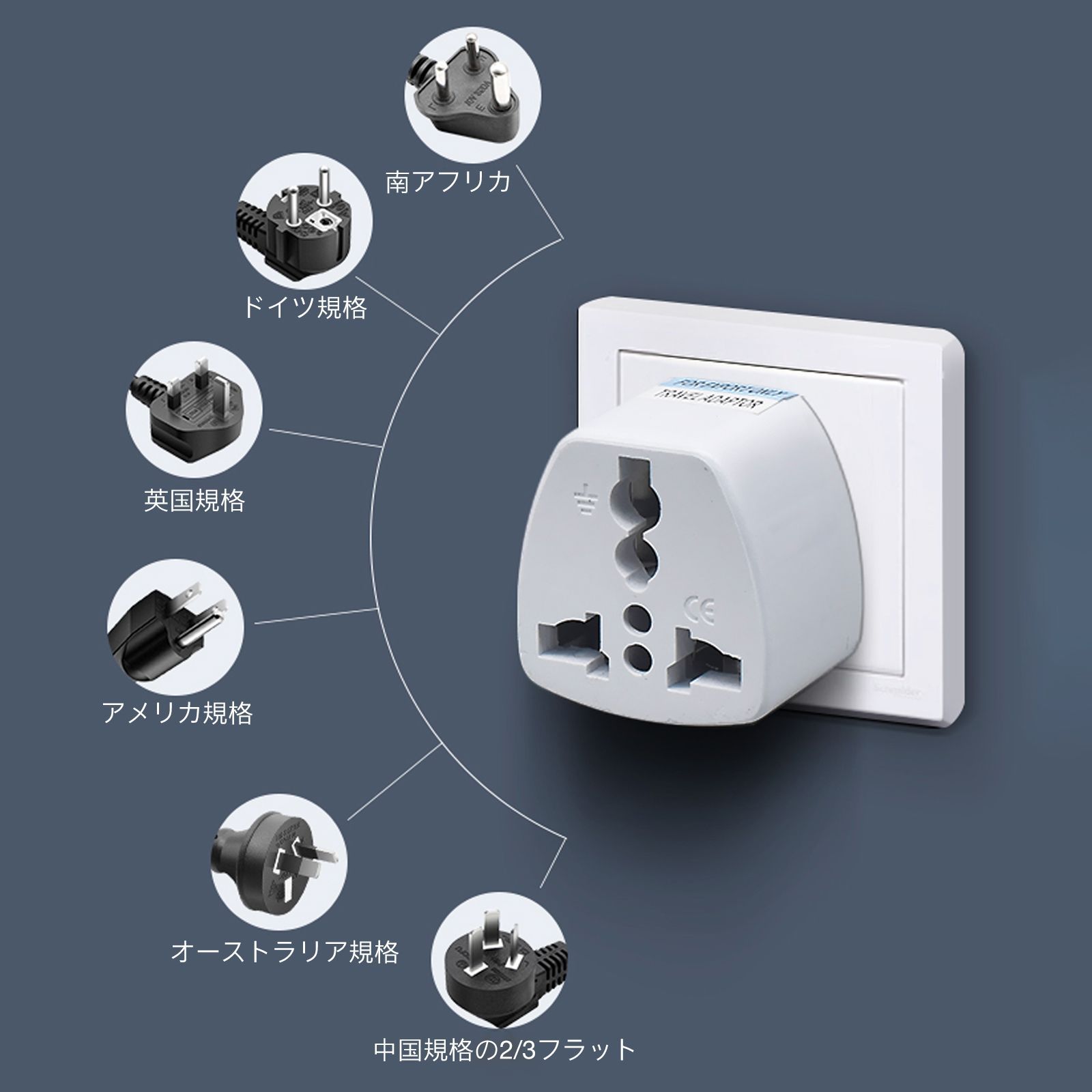 海外変換プラグ 海外製品を日本で使用 旅行用電源変換プラグ 多国間変換プラグ 世界のコンセントを日本仕様に変換する 日本 アメリカ 中国 タイなどの国に対応 2ピン (ホワイト）