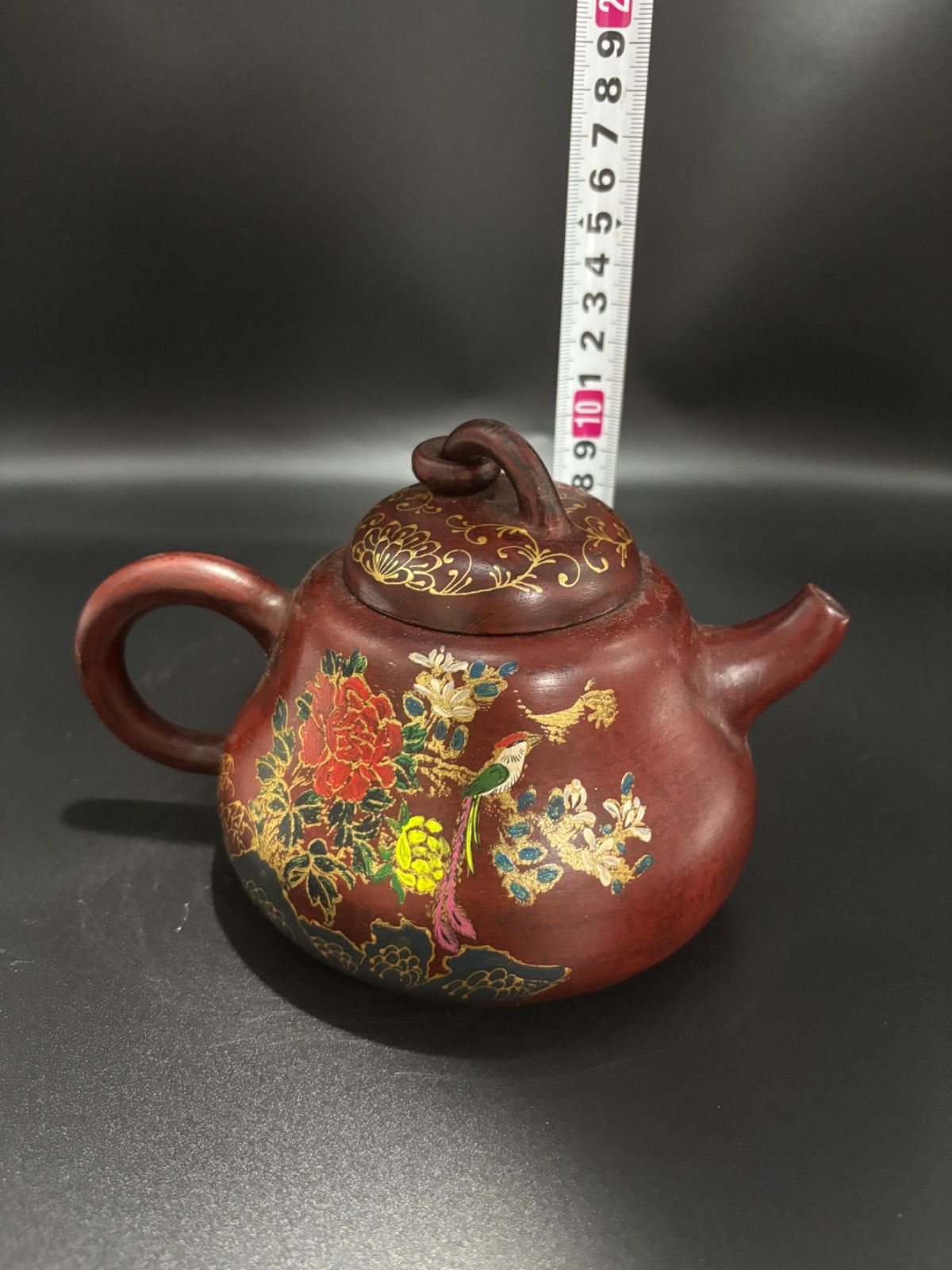 中国 紫砂壺 描金彩繪 壺 漆器盒付 茶道品 煎茶道具 文房賞物