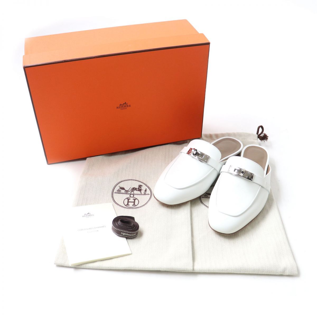 エルメス オズ レザー ケリー金具 ミュール ホワイト 美品☆ HERMES エルメス OZ オズ ケリー金具付き レザーミュール