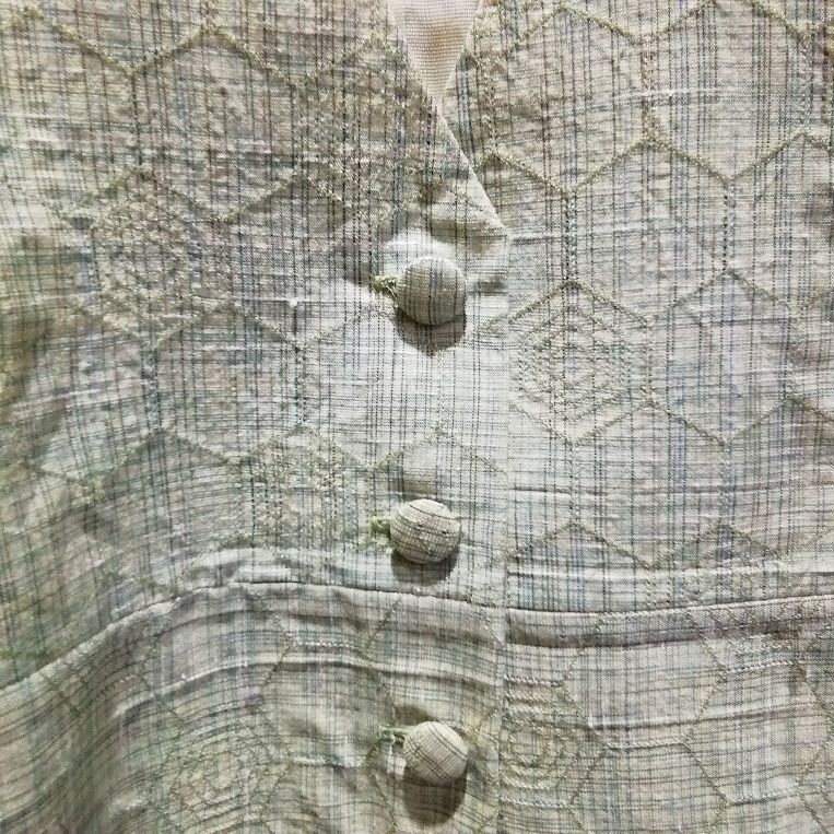 ②【リメイク】古布 セットアップ グリーン 若草 チャイナ 作務衣  