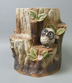 信楽焼 陶器 花台 フラワースタンド ガーデニング フクロウ 切り株