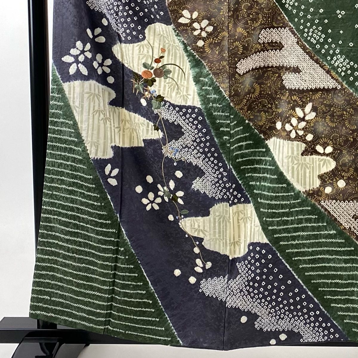 訪問着 身丈157cm 裄丈65cm M 袷 万寿菊 霞 刺繍 絞り 灰紫 正絹 美品  