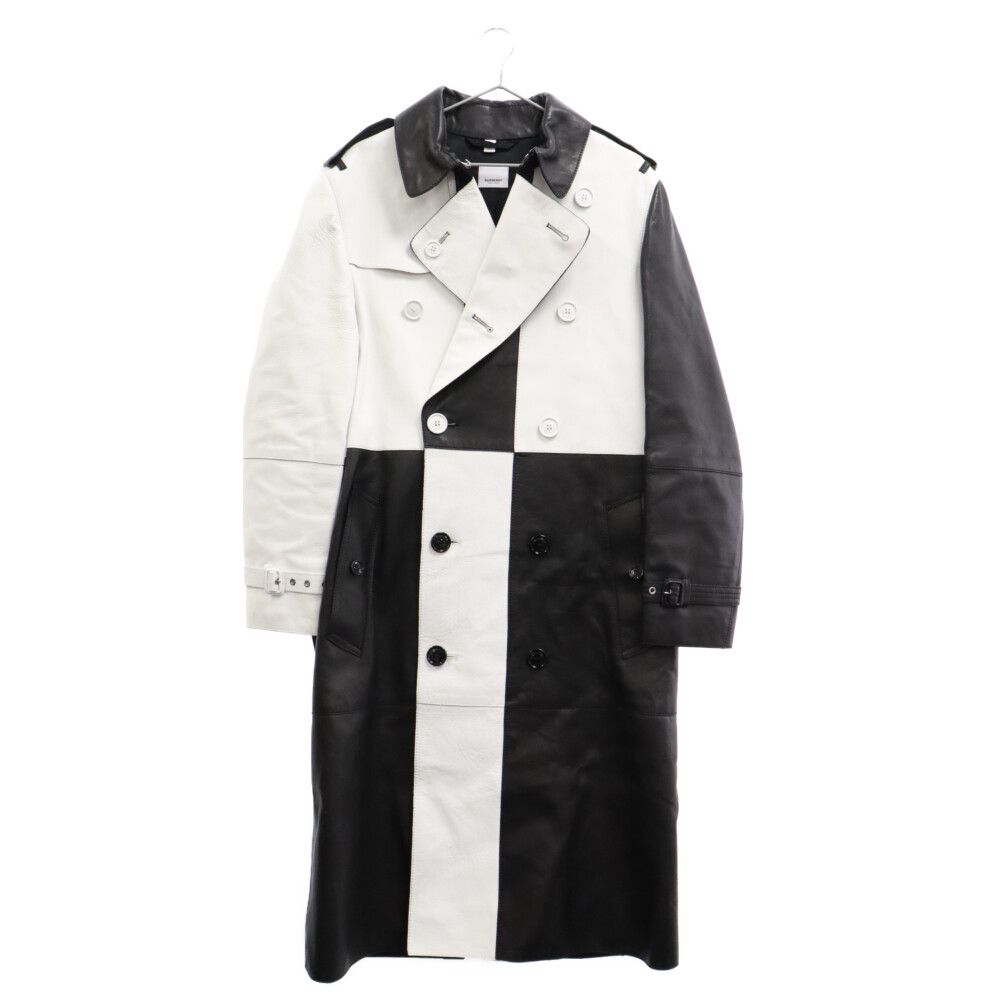 BURBERRY (バーバリー) 19AW Panelled Plonge Leather Double-breasted Trench Coat  パネル切替ダブルブレストレザートレンチコート ブラック/ホワイト 4559798 - メルカリ