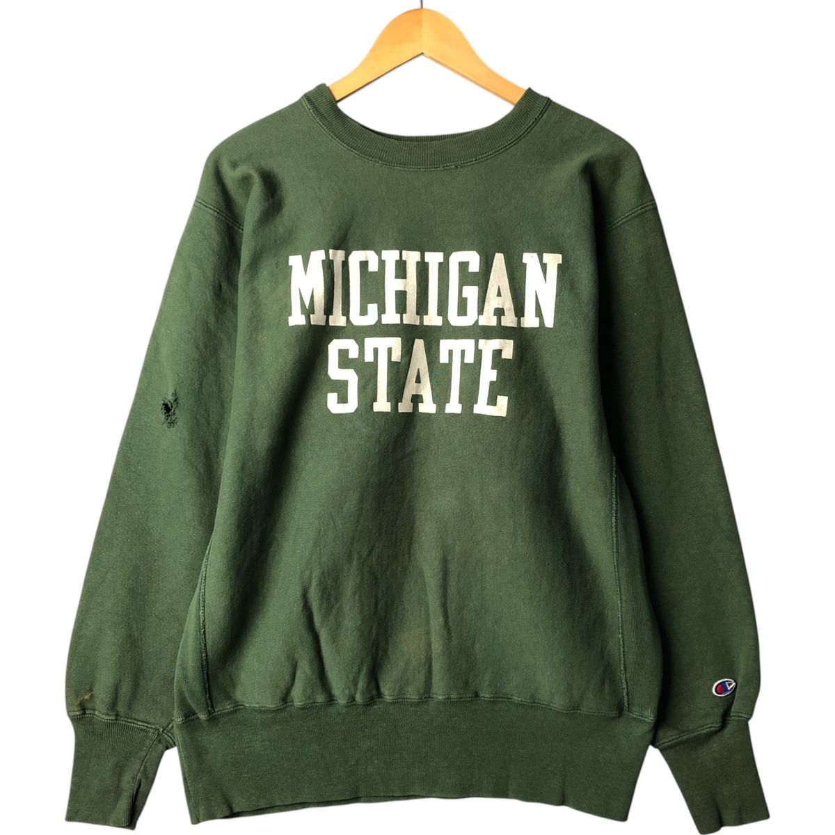 90s チャンピオンリバースウィーブ 染み込み ミシガン大学 ボロ 刺繍タグXL USA製 90s Champion R/W Sweatshirt 