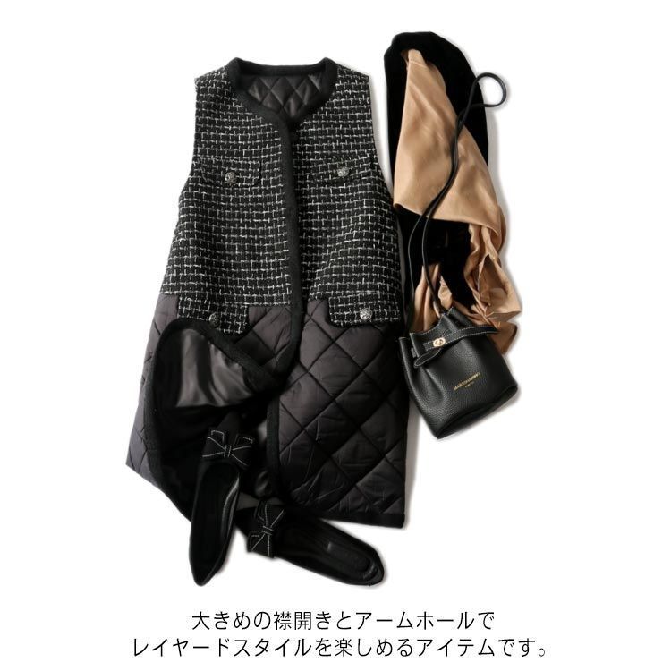 ツイード ルーズフィット ドッキング レディース ロングジレ