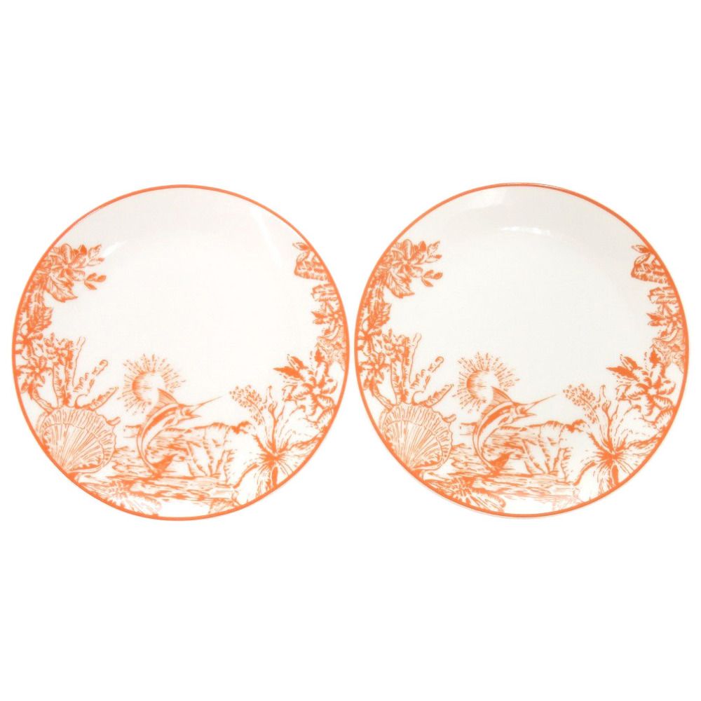 ♥ ルイ ヴィトン Set Of 2 Side Plates LV By The Pool トロピカルフローラル モチーフ R95811 リモージュ磁器 オレンジ 食器 皿 プレート LV 0951 LOUIS VUITTON