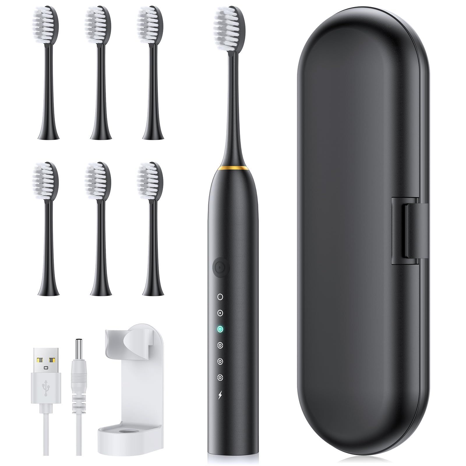 電動歯ブラシ 音波歯ブラシ 電動歯磨き オートタイマー機能搭載 ソニック USB-DC充電式 IPX７防水 替えブラシ6本 6つのモード 歯ブラシ 収納ケース付き 携帯便利 歯垢除去 ホワイトニング AA002
