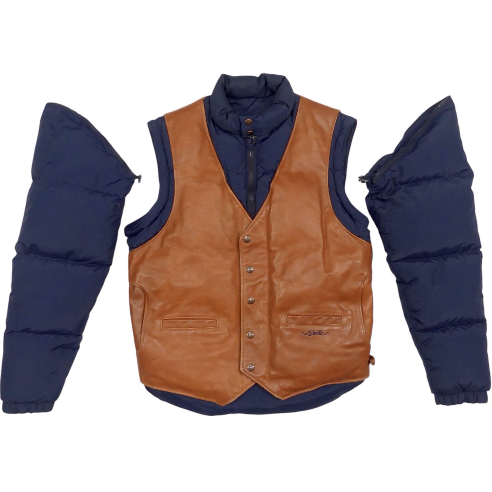 Osa Schott レザー×ダウン 2WAY ジャケット サイズ40 アメリカ製 Schott ショット ダウンジャケット 40 レザー L