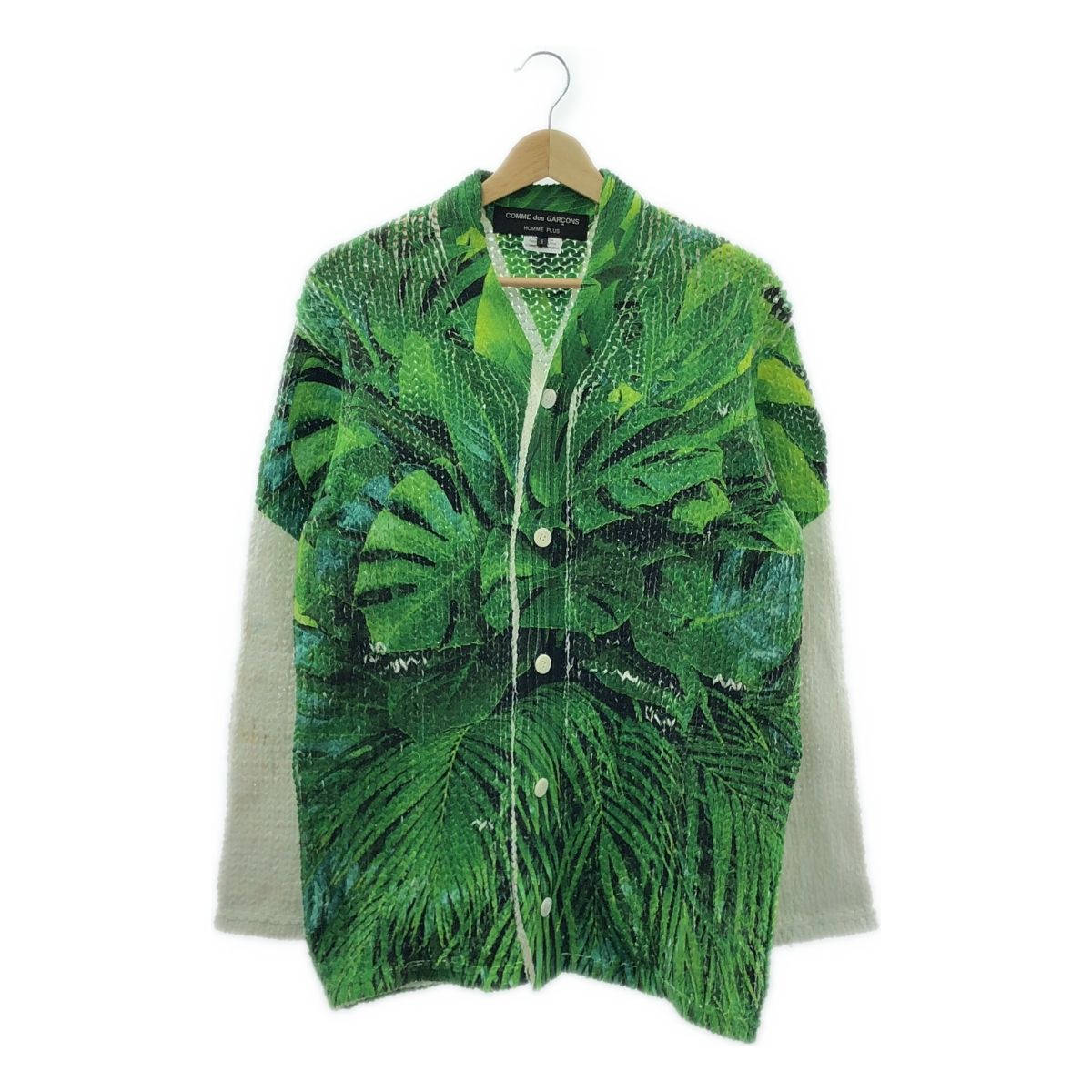 COMME des GARCONS HOMME PLUS | コムデギャルソンオムプリュス | 2025SS | トロンプルイユ 転写 ボタニカル ローゲージ ニット カーディガン | S | グリーン|ホワイト | メンズ
