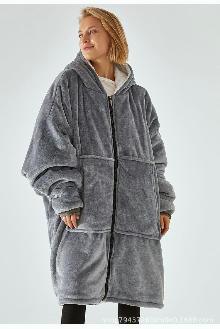 パーカー型 着る毛布 ルームウェア ジップアップ フード付き ロング丈 メンズ レディース 兼用 モコモコ 暖か 在宅ワーク 防寒対策 MARWIL-DEMENAGEMENTS_CH