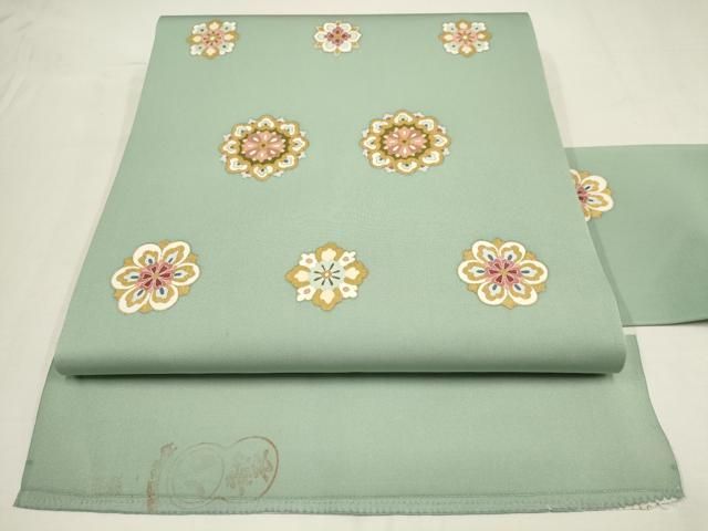 平和屋着物●塩瀬　九寸名古屋帯　友禅　花菱文　金彩　反端付き　正絹　逸品　AAAQ7621wj 平和屋着物○塩瀬 九寸名古屋帯 友禅 花菱文 金彩 反端付き 正絹 逸品