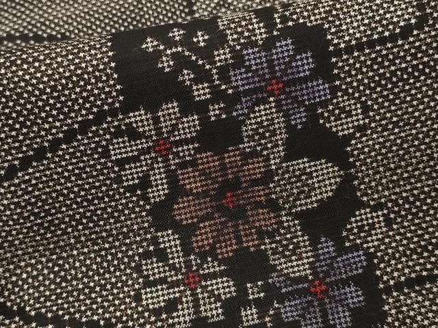 平和屋着物○本場大島紬 泥染め カタス7マルキ 地空き 飛鳥文 黒地