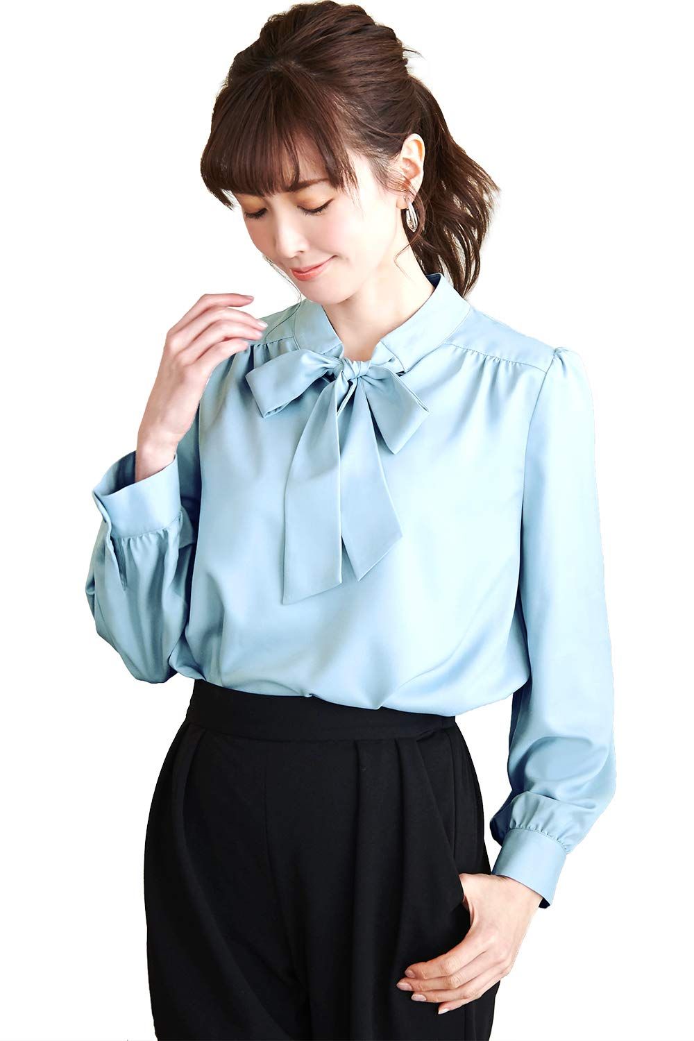 セール ママ OL ミセス 大きいサイズ フォーマル キャリア ビジネス シャツ スーツ オフィス トップス レディース リボン ブラウス ボウタイ 通勤 ブティック ルエ 冠婚葬祭 ルイ