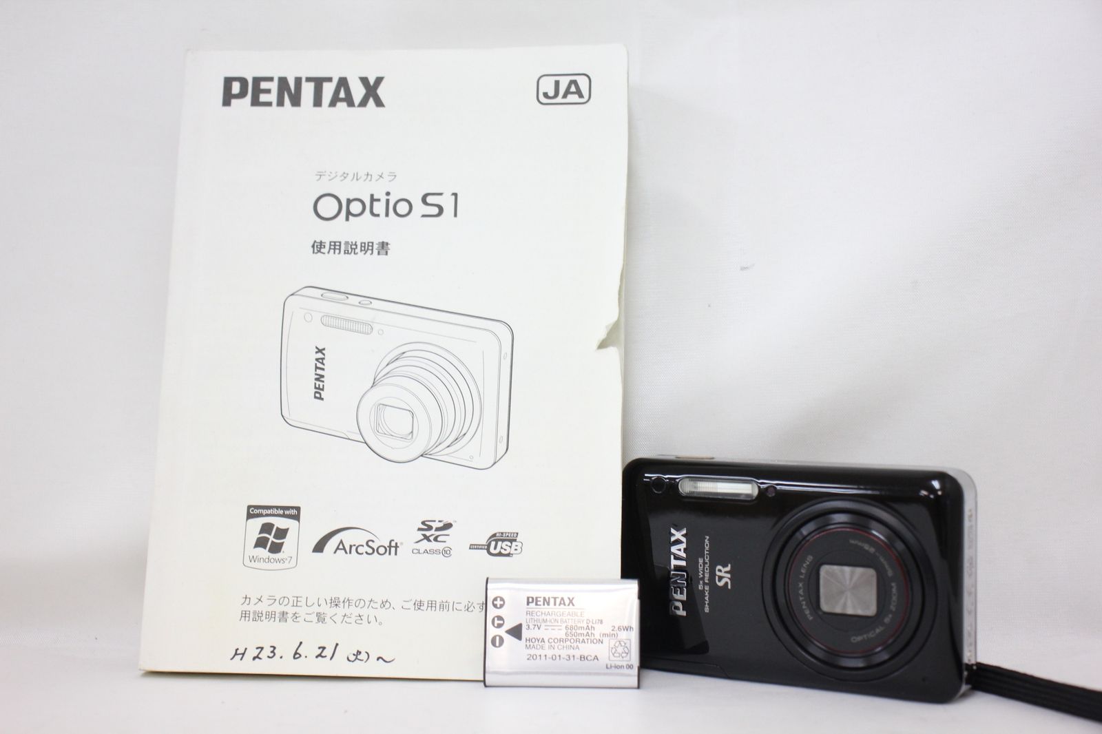 返品保証】 ペンタックス Pentax Optio S1 ブラック SR 5x バッテリー