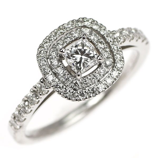 Pt900 プリンセスカット ダイヤモンド リング 0.334ct E SI1 D0.37ct  