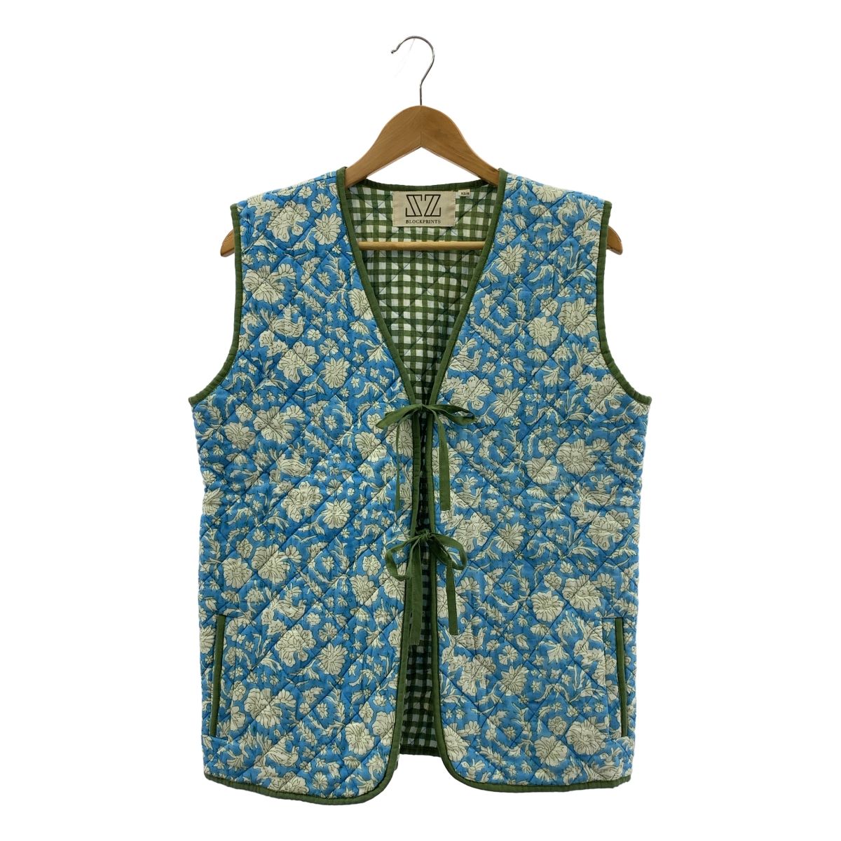 SZ Blockprints | エスゼットブロックプリント | MANJU VEST NILA PRINT キルティングベスト | XS|S | ブルー | グリーン | レディース