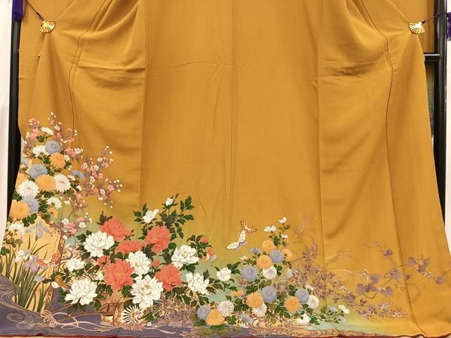 平和屋着物■訪問着　扇面鳳凰花唐草文　暈し染め　金彩　正絹　逸品　CAAO9441yk