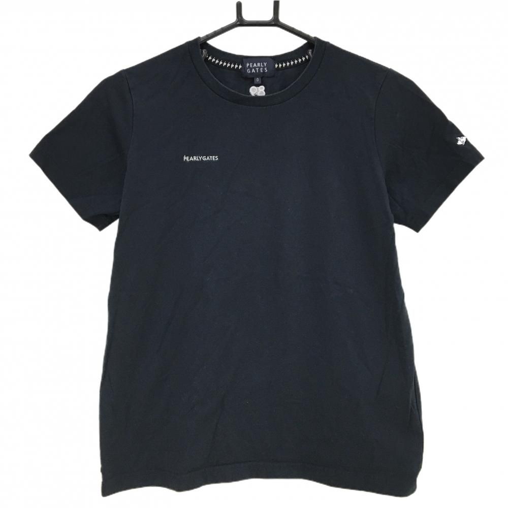 パーリーゲイツ Tシャツ ネイビー×白 コットン混 ロゴ刺しゅう