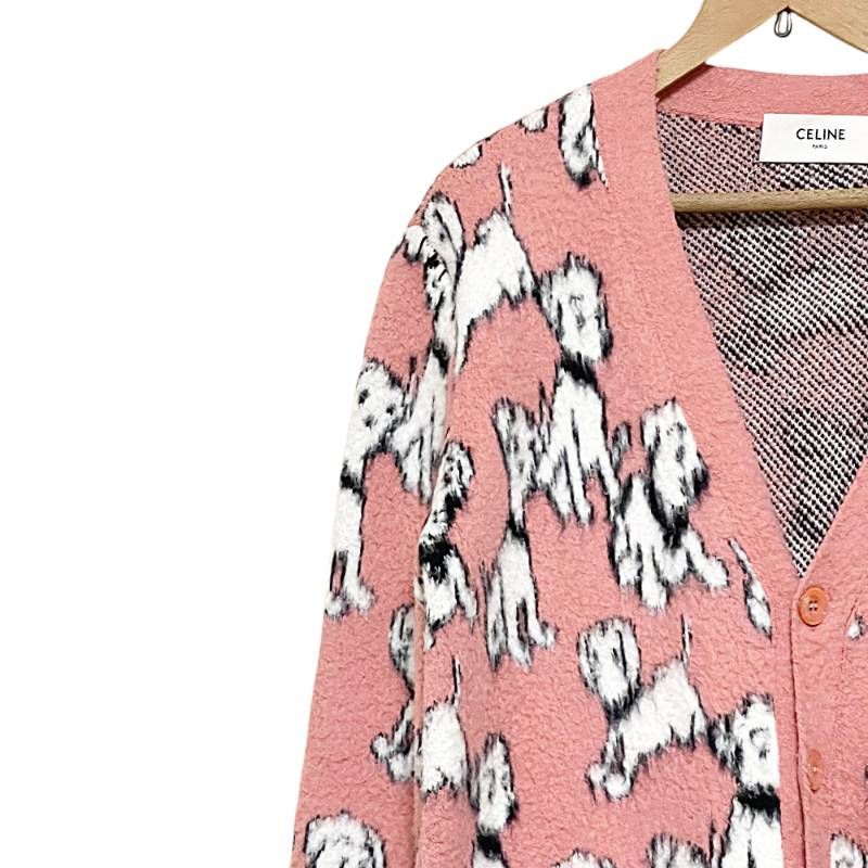 CELINE セリーヌ 22SS エイミードリアン カーディガン XS 犬 総柄 ピンク テテ着用 TJ10-2