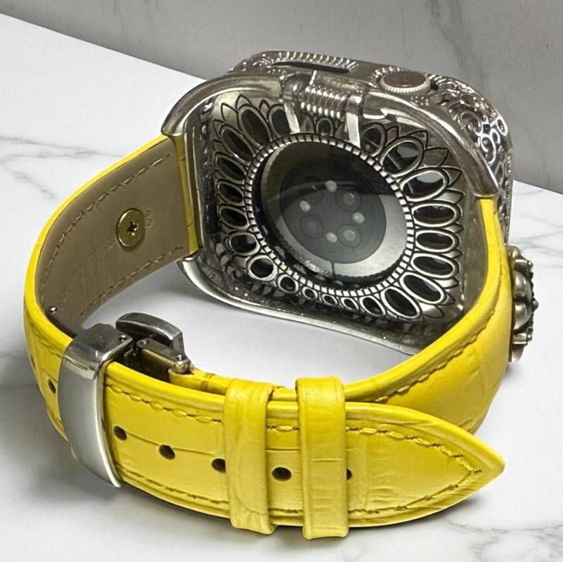 価値 アップルウォッチケース 互換性対応 カスタム カバー 保護 ギフト 44 45 46 49 キラキラ ベルト レザー バンド セット series4 5 6 7 8 9 10 11 se1 2 3 Ultra 1 2 3 イエロー 人気アイテムお得に購入！