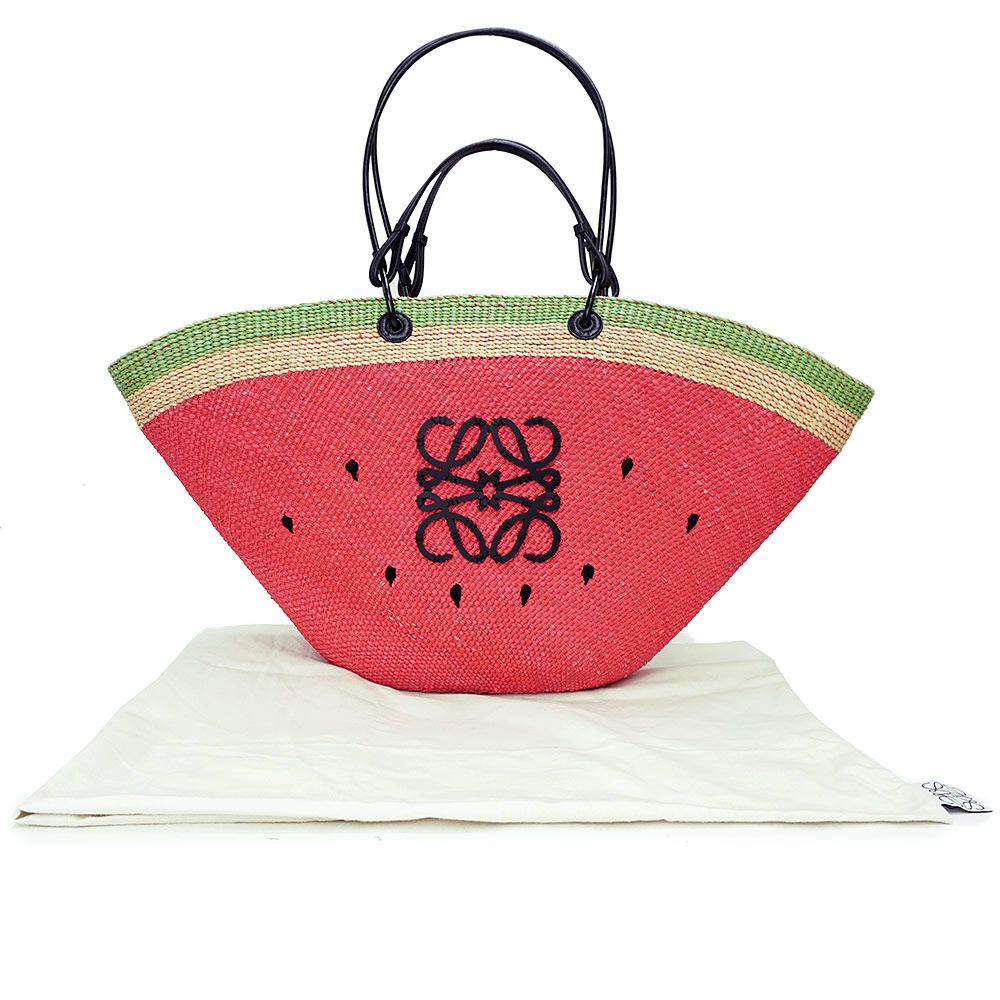 ロエベ ウォーターメロン バスケットバッグ ラージ 2WAY ショルダー トートバッグ カーフスキン レザー イラカパーム レッド グリーン A223F04X01 LOEWE