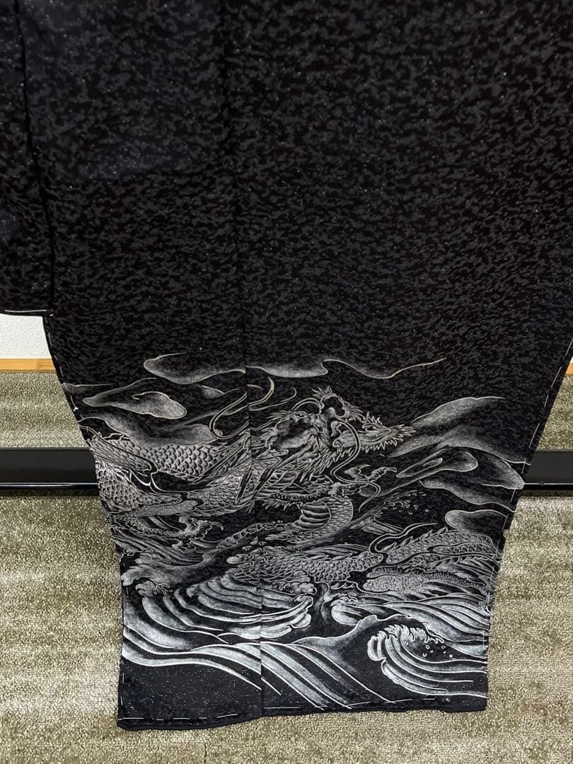 訪問着 未仕立て品 仮絵羽 銀通し 龍 正絹 八掛付き 大衆演劇 舞台衣装