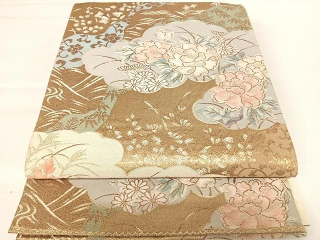 平和屋着物◎西陣 六通柄袋帯 唐織 光琳優美文 金糸 正絹 逸品