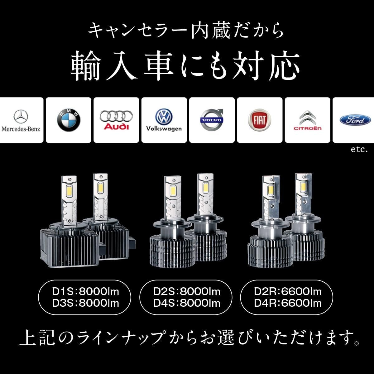 白 8000lm ホワイト 車検対応 12V ヘッドライト 24V LED 車専用 プロジェクター D2S 左右分2個入り ポン付け fcl.(エフシーエル) 一体型