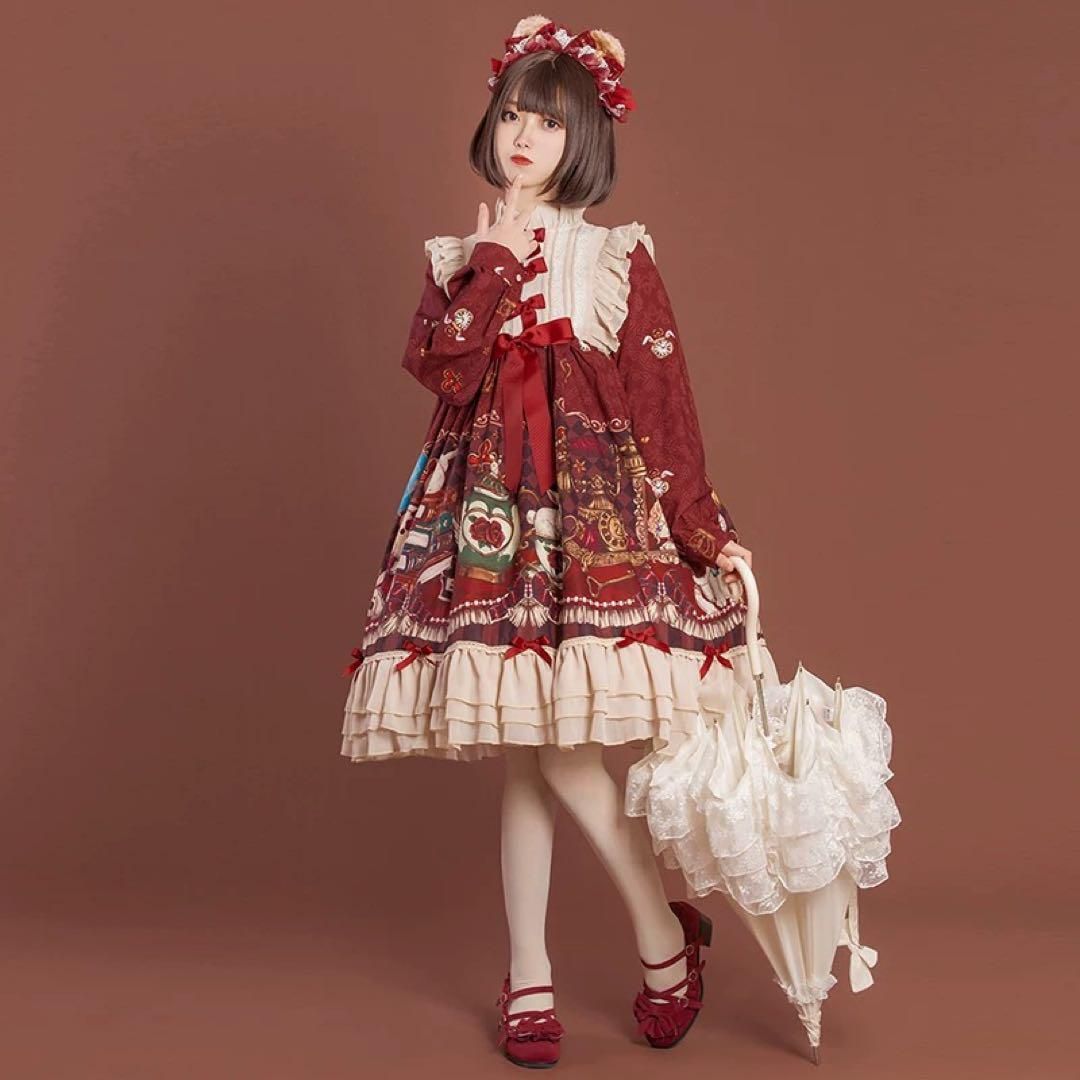 ♥ クラシカルロリータひざ丈ワンピース お出かけ普段着用