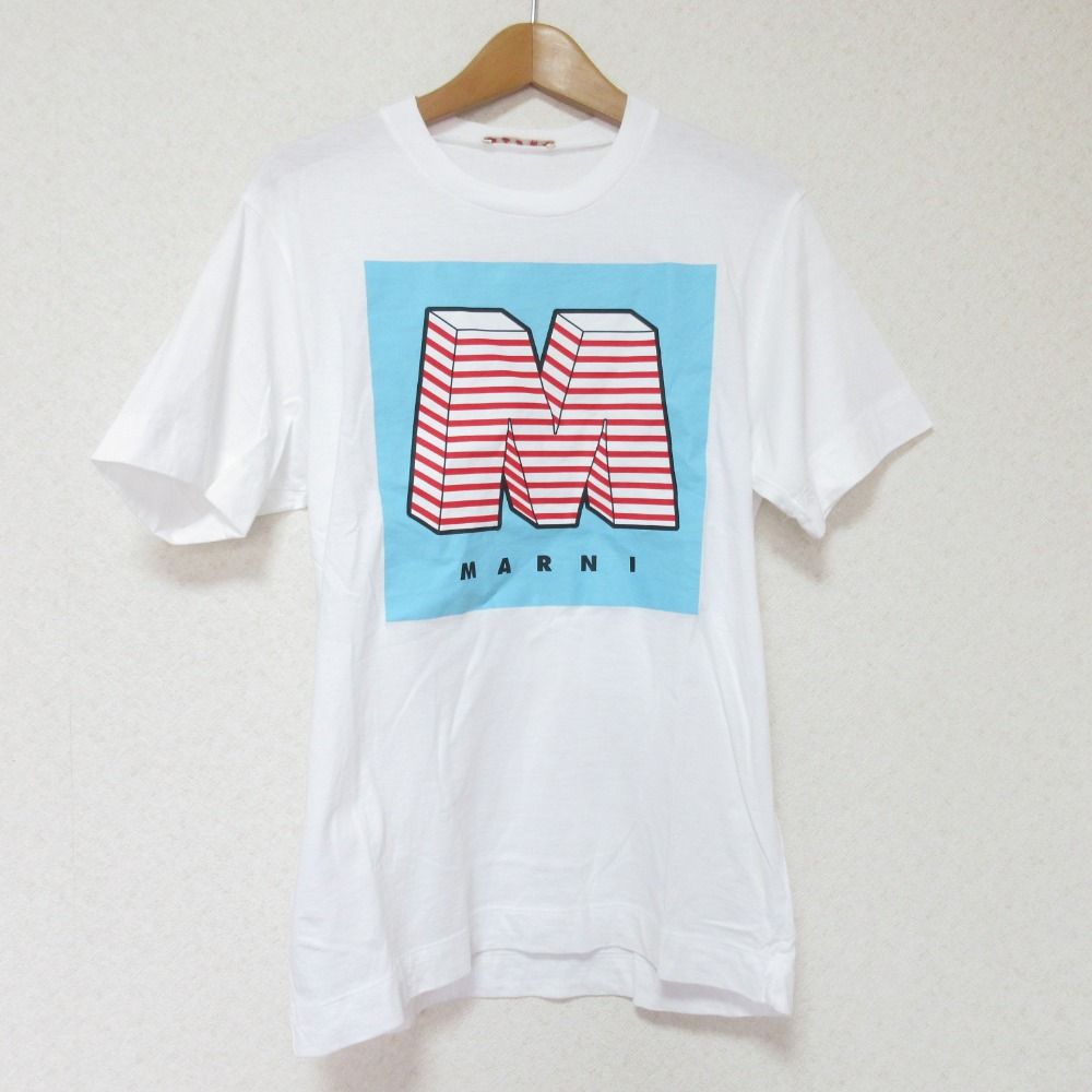 良品 22SS MARNI マルニ Mロゴ プリント クルーネック 半袖 Tシャツ 