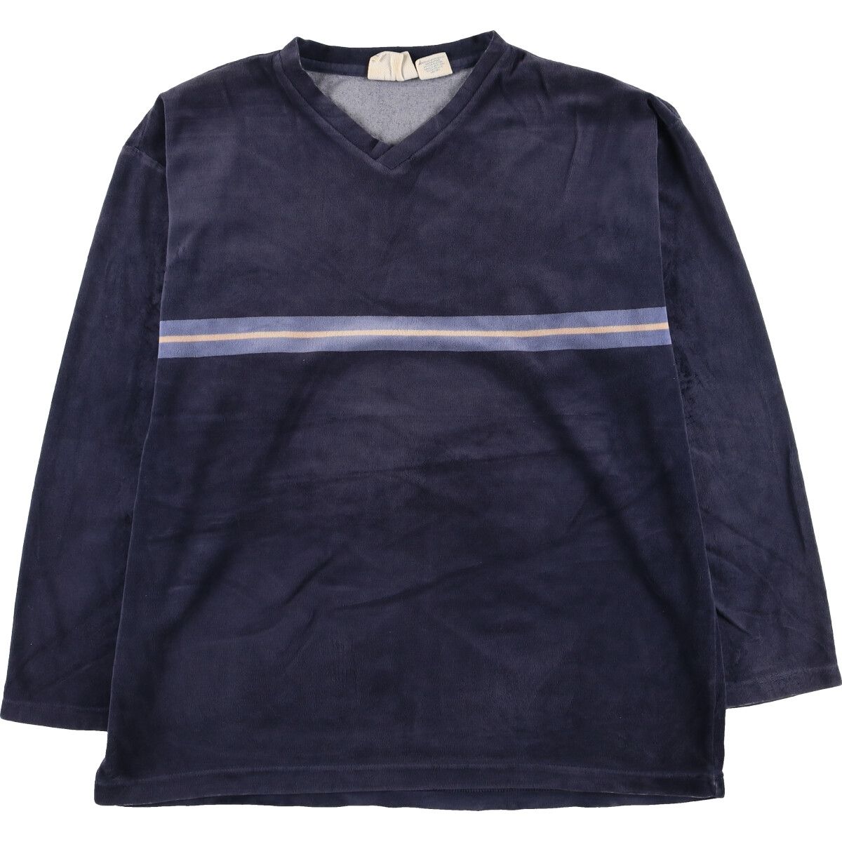 古着 CANYON RIVER BLUES ライン入り ベロア Vネック ロングTシャツ ロンT メンズL /eaa440079