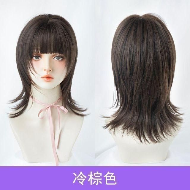 フル ウィッグ セミロング ウルフカット アッシュ ブラウン 医療用 wig ウィッグ ウィック 変装 女装 コスプレ かつら 人気 かわいい ナチュラル 自然 耐熱 テカリなし ボーイッシュ かっこいい くびれ イメチェン 仮装