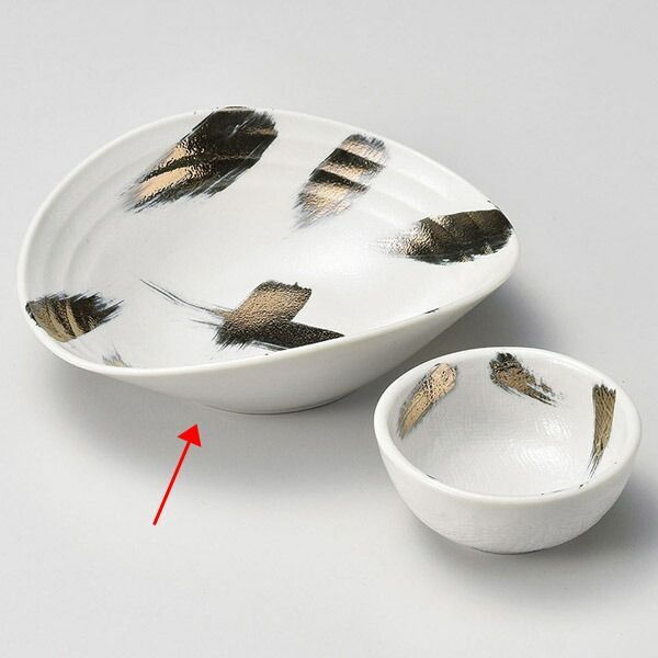和食器 ユ020 268 刷毛金彩 楕円向付 白
