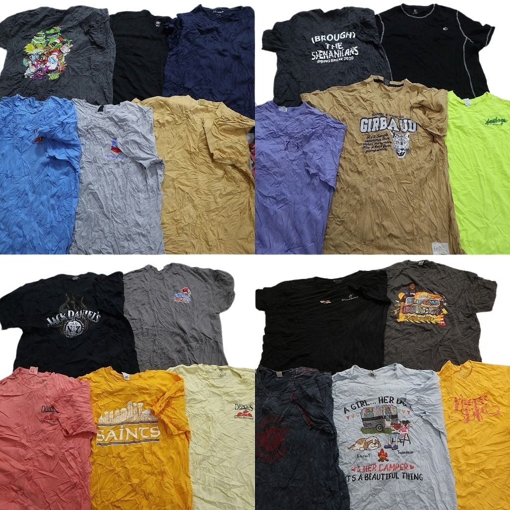 古着卸 まとめ売り カラーmix プリント 半袖Tシャツ 21枚セット (メンズ 2XL ) 無地 キャラクター 企業 ワンポイント MT0422