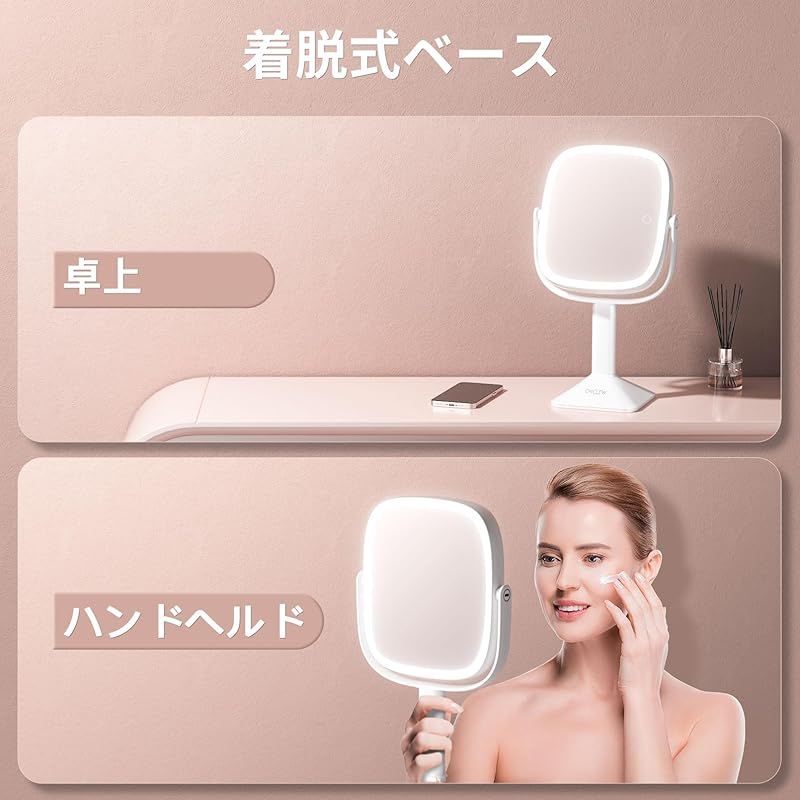 CHICLEW 化粧鏡 1X/12X 拡大鏡 ライト付き【2000mAh 大容量バッテリー