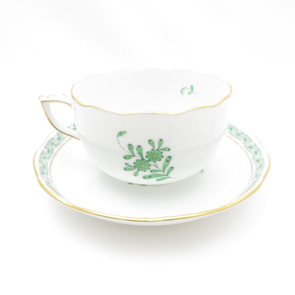 Herend - 美品 Herend ヘレンド アポニーグリーン AV 724 ティーカップ＆ソーサー SC7835B2 ヘレンド AV アポニーグリーン 724/0/00 ティーカップ＆ソーサー