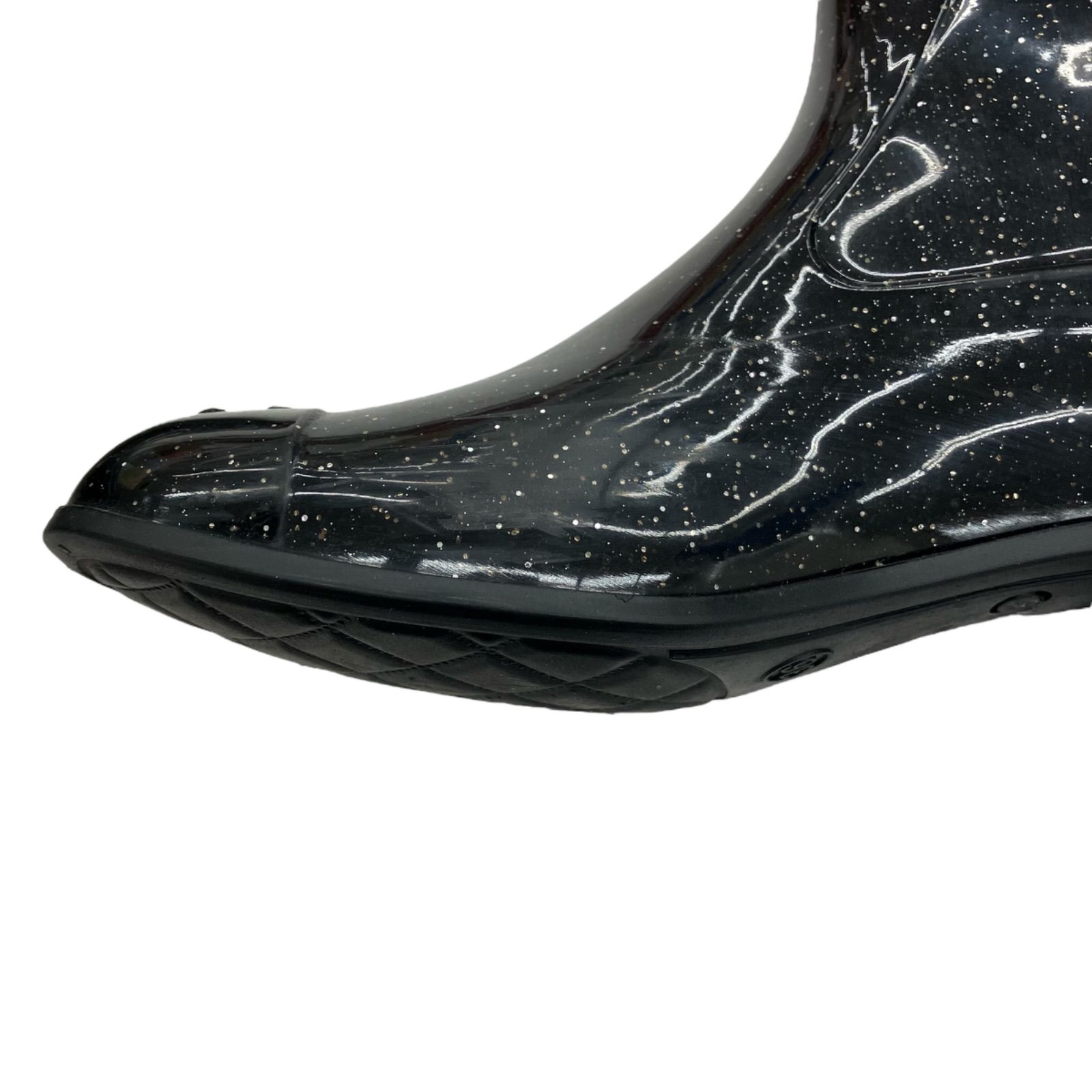 【即納！】186005　収納ケース付き☆　現状品　CHANEL シャネル　レインブーツ　レディース　36サイズ　ブラック　カメリア　ココマーク　ラメ入り 水に強い