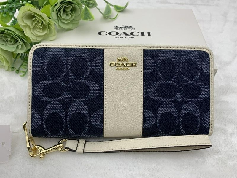 コーチ 長財布 COACH 財布 デニム キャンパスレザー ミッドナイト