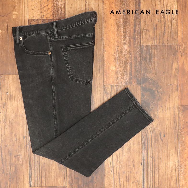 AMERICAN EAGLE/33インチ/デニムパンツ 1111-6423 ストレッチ セルビッチ ウォッシュ加工 ジーンズ 美脚 新品/黒/ブラック/ih315/