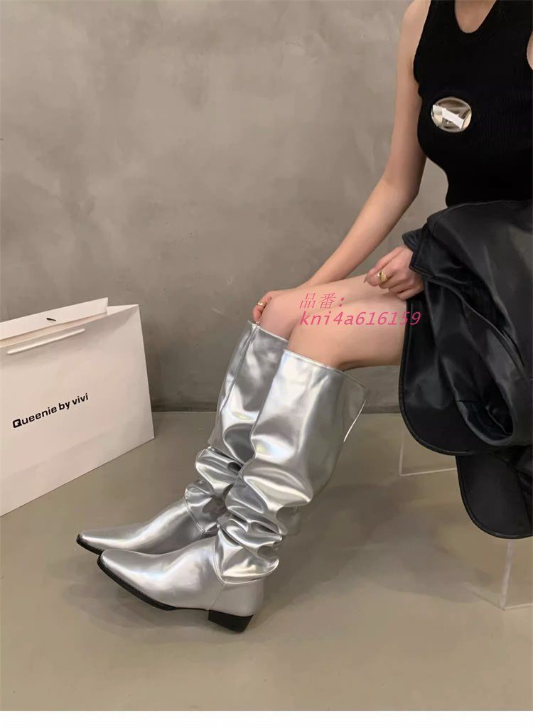 シルバーロング ブーツ韓国ファッションレディース7SHO-56 kni4a616159