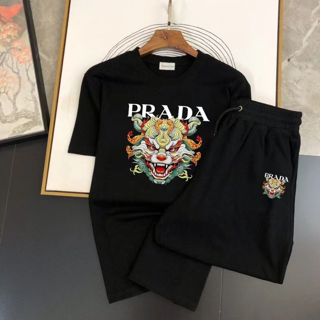 大人気 PRADA プラダ logo Tシャツ ショーツ/半袖/ 2024年春夏新作上下セット