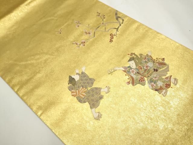 平和屋着物 太鼓柄袋帯 暁月 羽根つき 本金箔 正絹 CAAY2512hy