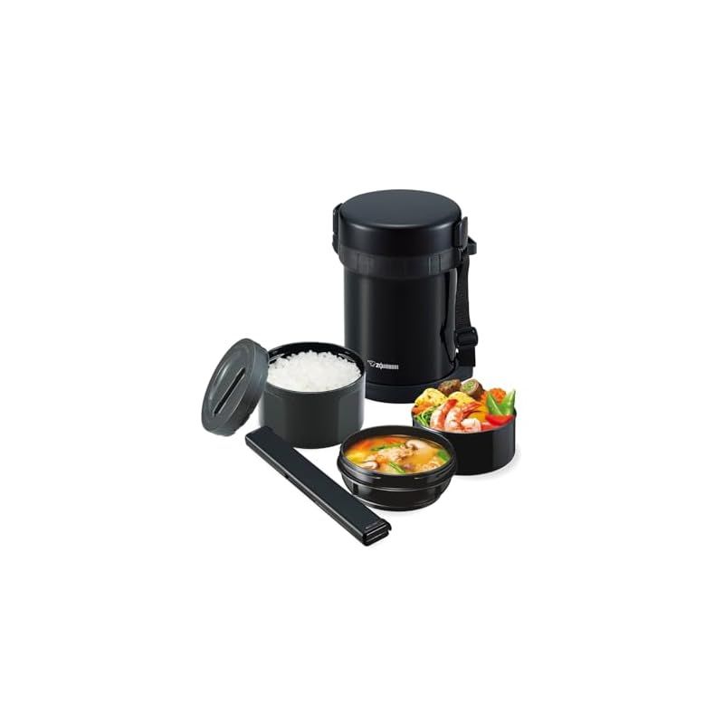 象印マホービン ZOJIRUSHI 保温弁当箱 ステンレス ランチジャー 茶碗 約3杯分 約 1.2合 電子レンジ 対応 ブラック SL-GH18-BA