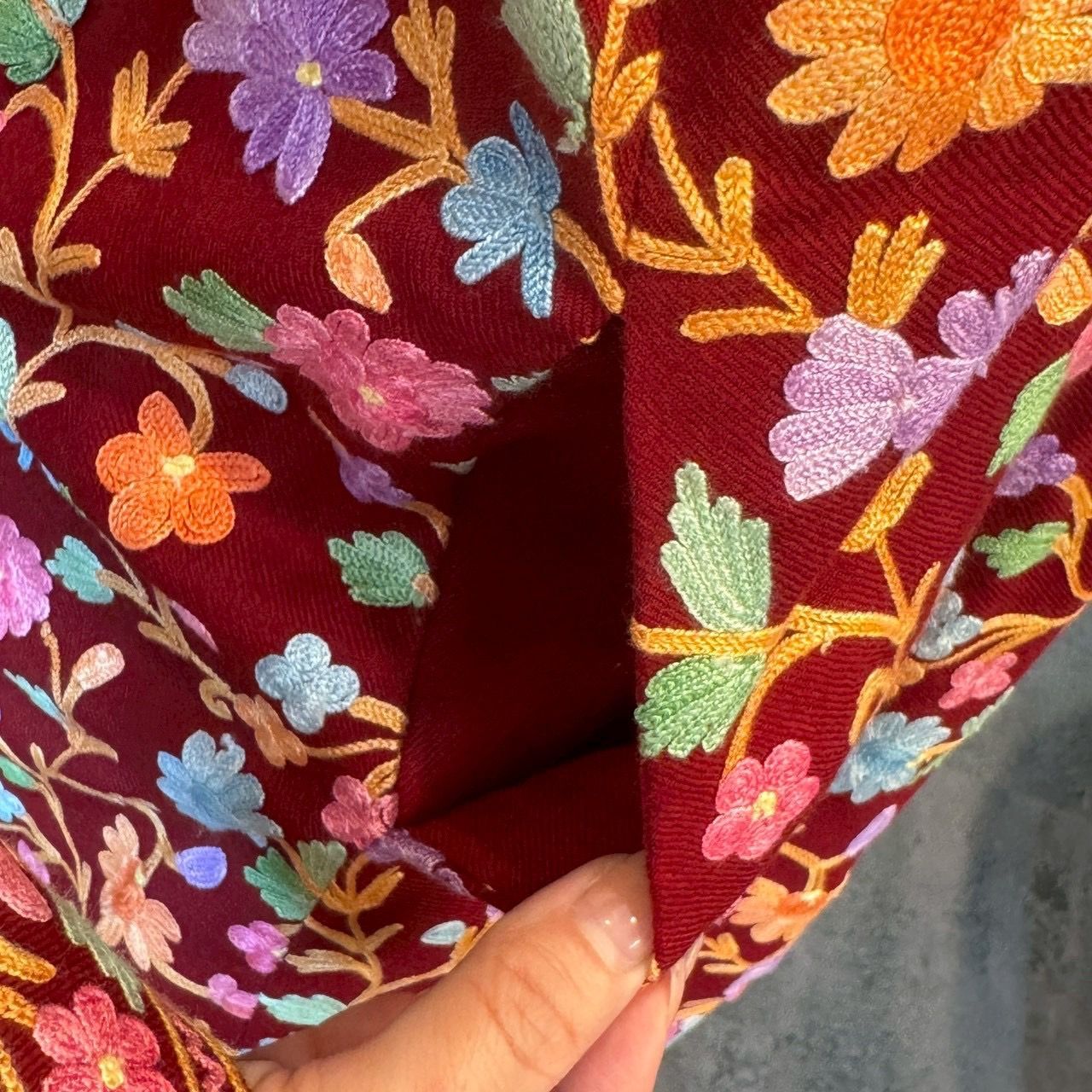 インド刺繍 ジャケット ロング丈 花柄 チュニック アウター レッド