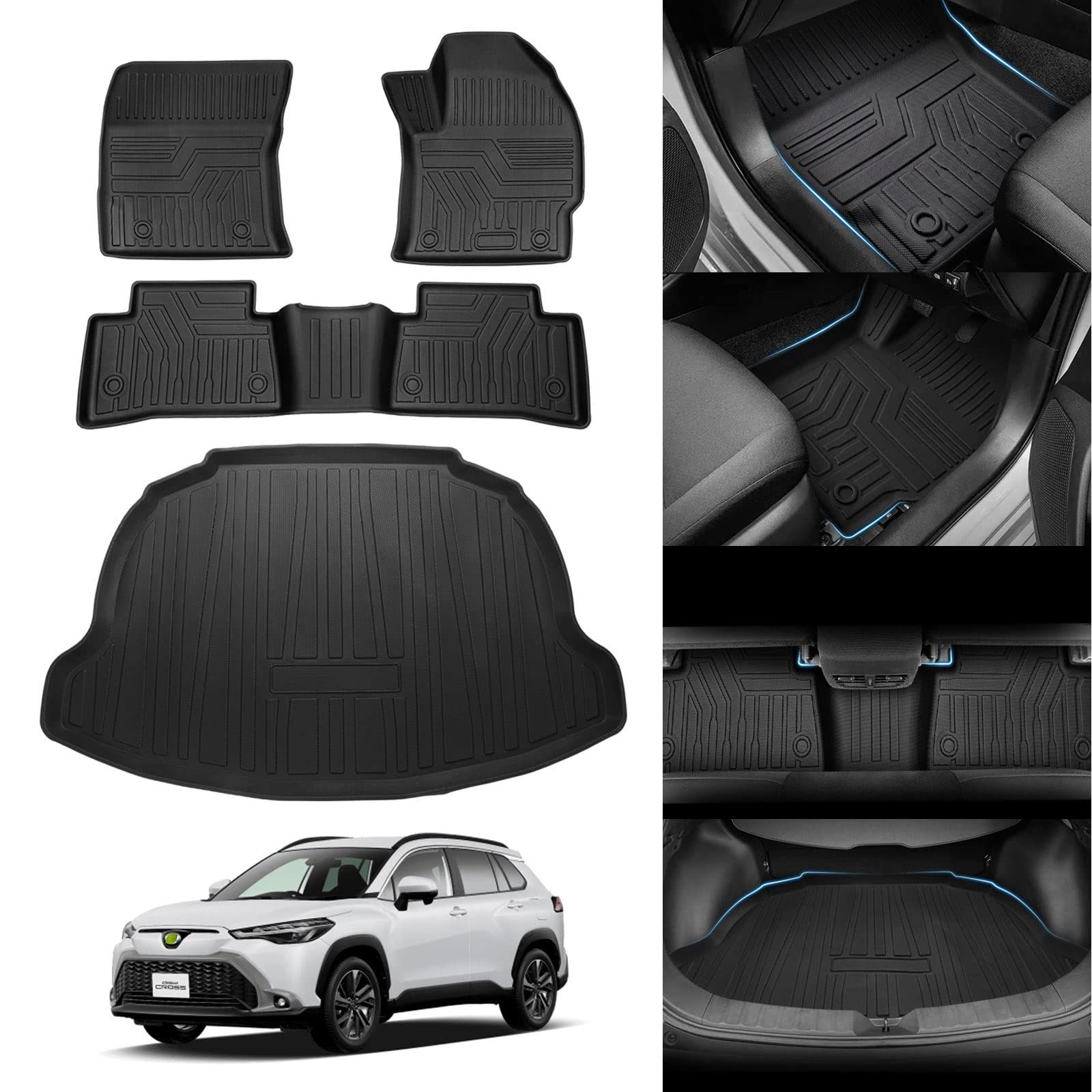 Jiooy トヨタ 新型カローラクロス 10系 フロアマット ラゲッジマット 4点セット COROLA CROSS 2WD 3D立体フロアマット 車用 カーマット 防水 滑り防止 トランクマット 耐汚れ TPE素材 カスタムパーツ トヨタ カローラク