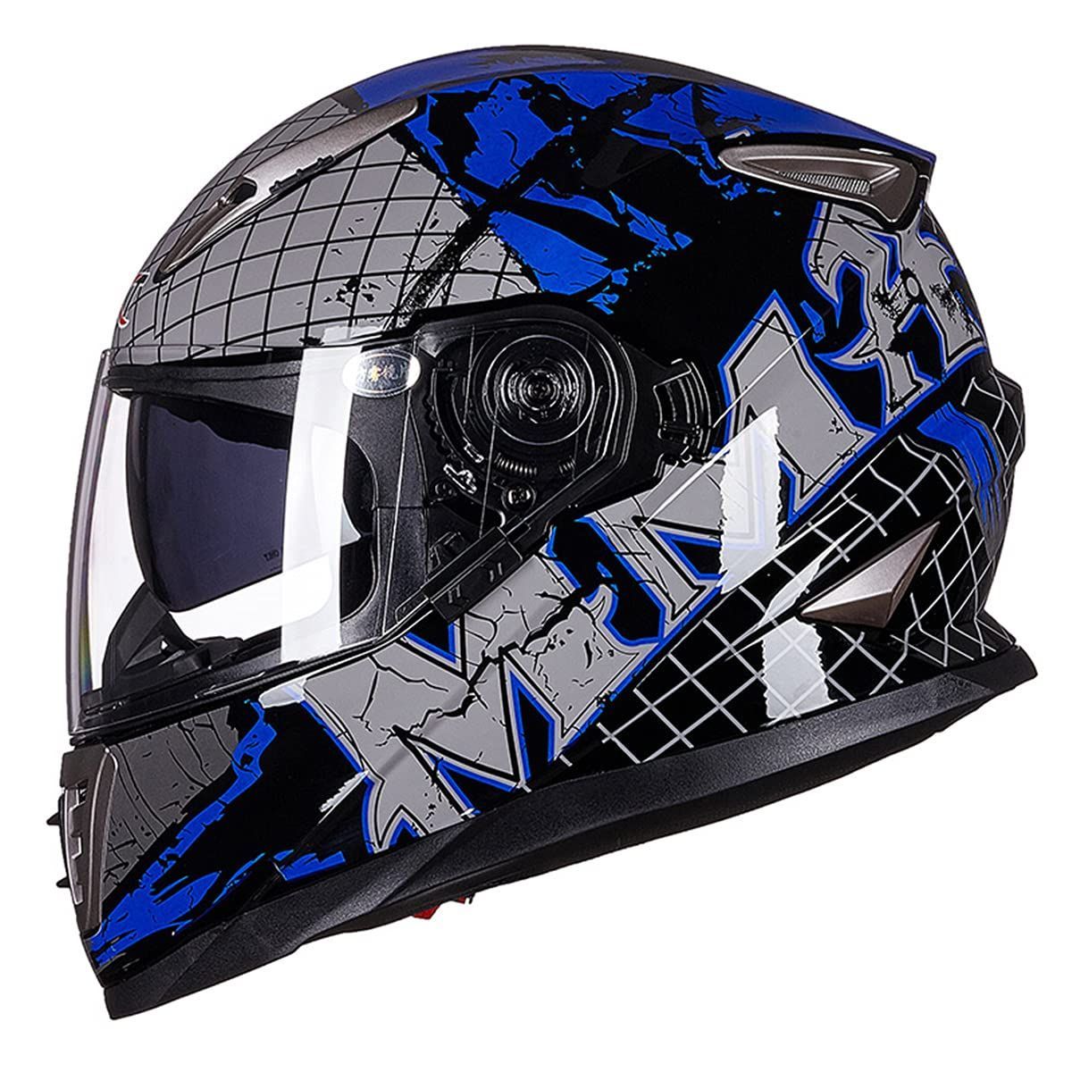 オートバイヘルメットフルフェイスヘルメットメンズパーソナリティクールダブルレンズ通気性防曇ヘルメット耐衝撃性ヘルメットフォーシーズンズ DOT標準認証